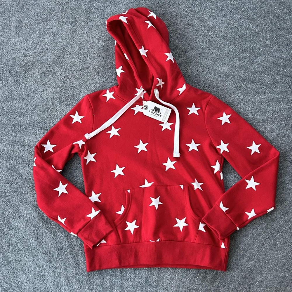 Reflex‎ Hoodie Womens Medium Red White Star Print Pullover Sweatshirt Cozy